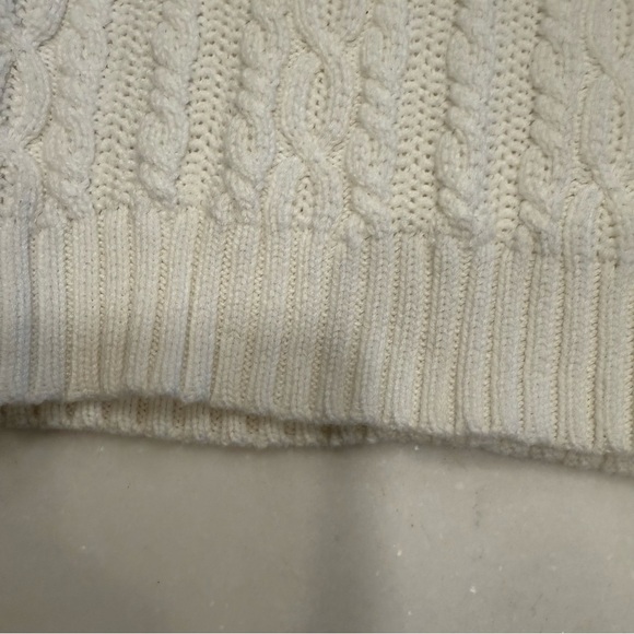 Lauren Ralph Lauren Women’s Cable Knit V-Neck Sweater White Cotton Sz PM - Picture 11 of 13